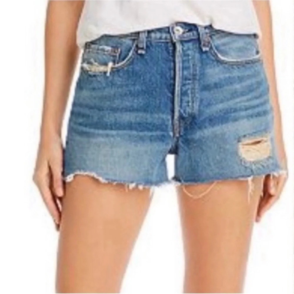 Rag & Bone Maya High Rise Button Fly Raw Hem Distressed Denim Shorts Size 30
